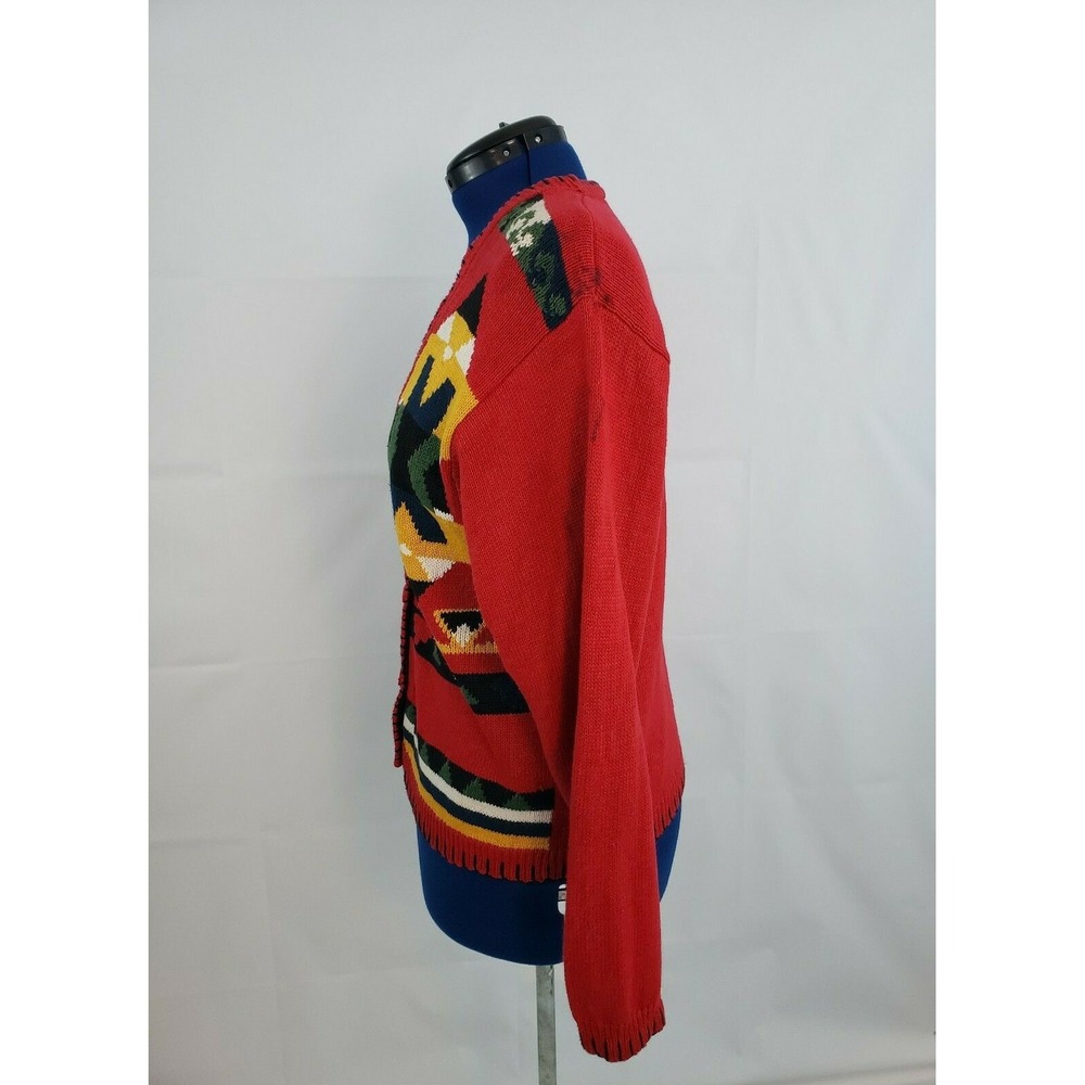 Beyond Blue women's Colorful Geometric Print Sweater Cardigan Size Medium L64 - Picture 8 of 8